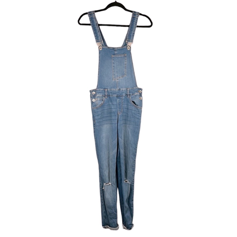 Dollhouse‎ Denim 90's Y2K Distressed Cropped Overall Jeans Size 8/9